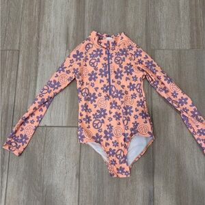 Floral and Peace Sign Kids Swim One Piece